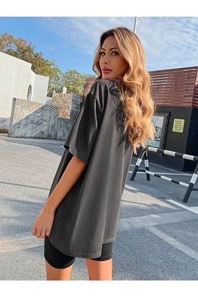 تیشرت طوسی زنانه اورسایز zürafa beneği - کد 322970288