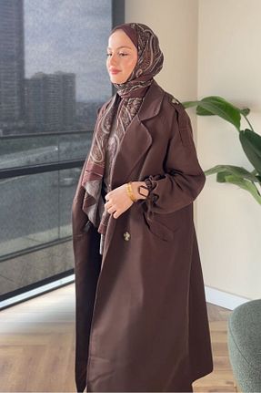 ترنچکت حجاب قهوه ای زنانه بدون آستر Oven - کد 848502301