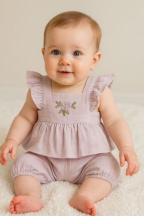 ست بالاتنه و پائین تنه بنفش بچه گانه بافتنی Balbadem baby kids - کد 941981611