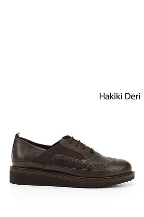 کفش کژوال قهوه ای زنانه چرم خالص GÖNDERİ(R) - کد 34394235
