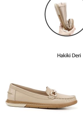 کفش لوفر بژ زنانه چرم خالص GÖNDERİ(R) - کد 922672237