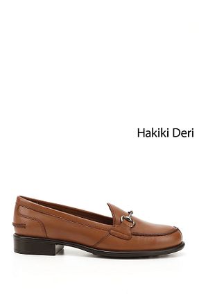 کفش لوفر قهوه ای زنانه چرم خالص GÖNDERİ(R) - کد 828668073