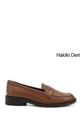 کفش لوفر قهوه ای زنانه چرم خالص GÖNDERİ(R) - کد 838205878