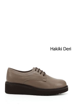 کفش آکسفورد قهوه ای زنانه چرم خالص GÖNDERİ(R) - کد 845154516