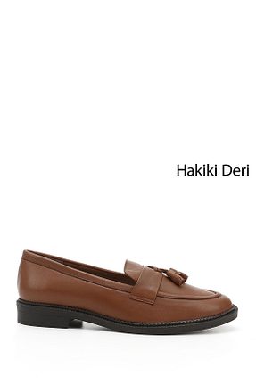 کفش لوفر قهوه ای زنانه چرم خالص GÖNDERİ(R) - کد 827129808