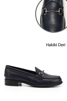 کفش لوفر سرمه ای زنانه چرم خالص GÖNDERİ(R) - کد 835696296