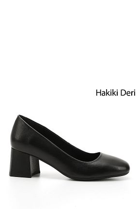 کفش پاشنه بلند کلاسیک مشکی زنانه چرم خالص GÖNDERİ(R) - کد 788043251