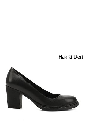 کفش پاشنه بلند کلاسیک مشکی زنانه چرم خالص GÖNDERİ(R) - کد 902971919
