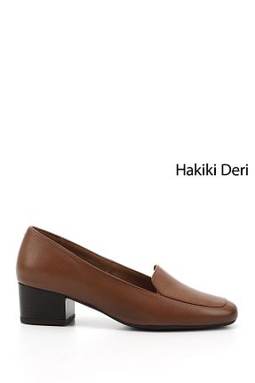 کفش پاشنه بلند کلاسیک قهوه ای زنانه چرم خالص GÖNDERİ(R) - کد 190701368