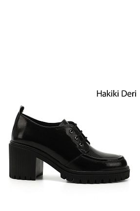 کفش پاشنه بلند کلاسیک مشکی زنانه چرم خالص GÖNDERİ(R) - کد 870527532