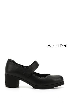 کفش پاشنه بلند کلاسیک مشکی زنانه چرم خالص GÖNDERİ(R) - کد 384875700