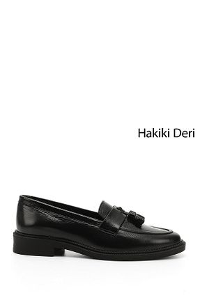 کفش لوفر مشکی زنانه چرم خالص GÖNDERİ(R) - کد 820999929