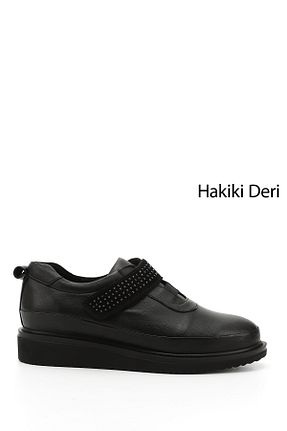 کفش کژوال مشکی زنانه چرم خالص GÖNDERİ(R) - کد 79679568
