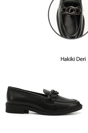 کفش لوفر مشکی زنانه چرم خالص GÖNDERİ(R) - کد 823847867