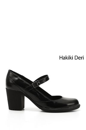کفش پاشنه بلند کلاسیک مشکی زنانه چرم خالص GÖNDERİ(R) - کد 813438654