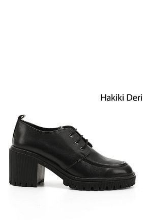 کفش پاشنه بلند کلاسیک مشکی زنانه چرم خالص GÖNDERİ(R) - کد 869169683