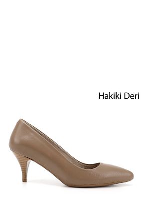 کفش پاشنه بلند کلاسیک قهوه ای زنانه چرم خالص GÖNDERİ(R) - کد 652488802