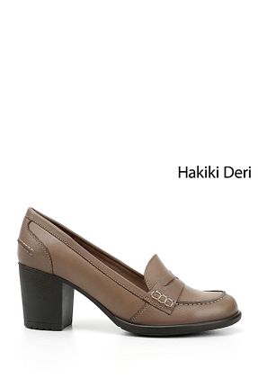 کفش پاشنه بلند کلاسیک رنگی زنانه چرم خالص GÖNDERİ(R) - کد 939061189