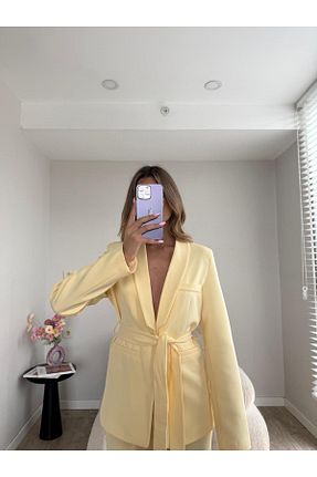 کت و شلوار زرد زنانه یقه کتی MYGİYİMİSTANBUL - کد 941007778