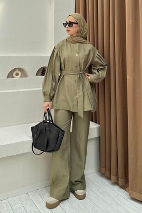 ست بالاتنه و پائین تنه حجاب سبز زنانه Straight lamelif - کد 940940094