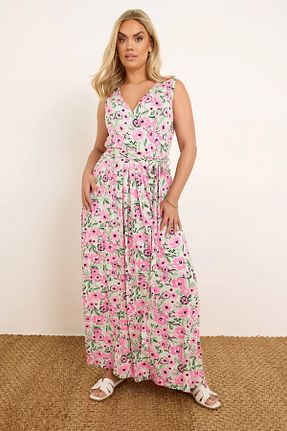 لباس سایز بزرگ صورتی زنانه رگولار Stil Diva - کد 940968353