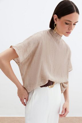 بلوز بژ زنانه ساده Sateen - کد 940985806