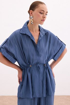 پیراهن سرمه ای زنانه رگولار Sateen - کد 940986840