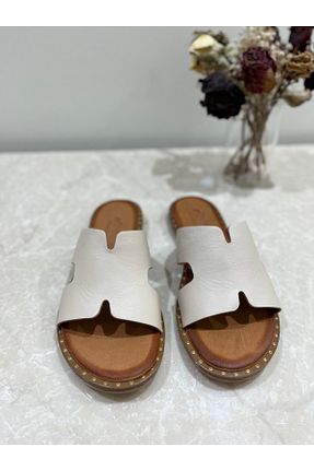 دمپائی بژ زنانه چرم خالص dino shoes - کد 941055327