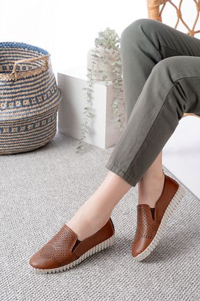 کفش کژوال قهوه ای زنانه چرم خالص Dericalle shoes - کد 941654662