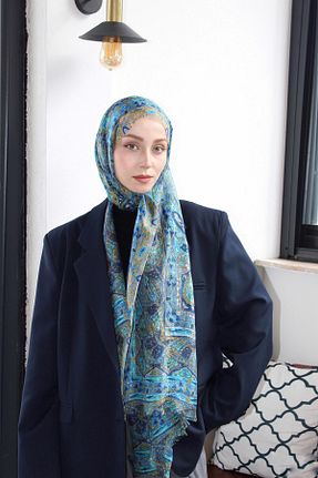 شال آبی زنانه ابریشم CHALE - کد 941660171