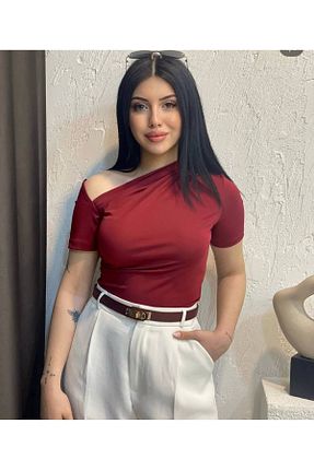 بلوز زرشکی زنانه ساده Sitilce - کد 941705295