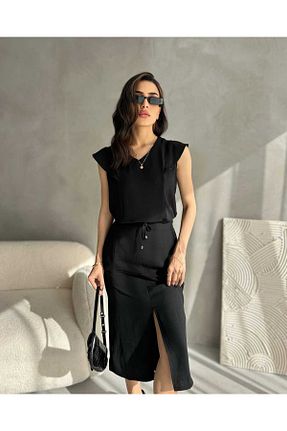 ست بالاتنه و پائین تنه مشکی زنانه بافتنی Dovil - کد 941704468