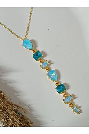 گردنبند جواهر آبی زنانه روکش طلا mos&more - کد 941712431