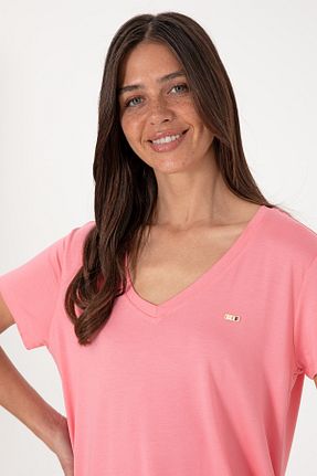 تیشرت صورتی زنانه یقه هفت U.S. Polo Assn. - کد 941914230