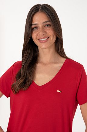 تیشرت قرمز زنانه یقه هفت U.S. Polo Assn. - کد 941914211