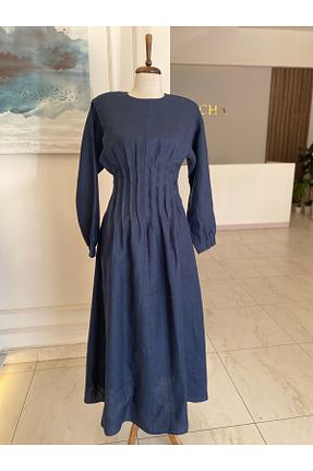 لباس سرمه ای زنانه کتان QOOQ STORE - کد 941995492
