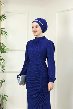 لباس مجلسی حجاب آبی زنانه یقه ایستاده Esma - کد 942211909
