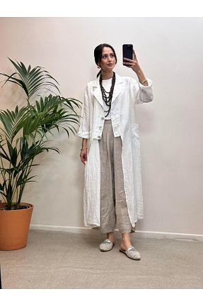 مانتو بلند سفید زنانه Ranasubaşı - کد 942065151