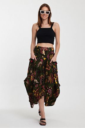 دامن سبز زنانه پنبه ای Buklemoda - کد 942246489