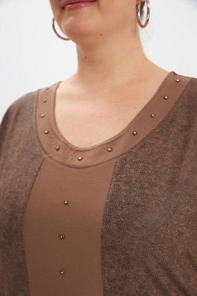 تیشرت سایز بزرگ بژ زنانه تکی Rmg - کد 942281375