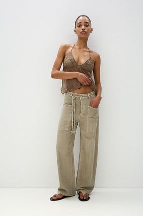 شلوار قهوه ای زنانه پنبه ای Pull & Bear - کد 942319360