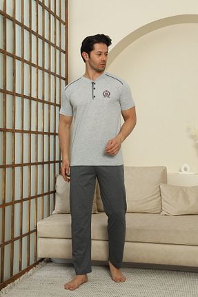 ست لباس راحتی طوسی مردانه طرح دار LİLA İÇ GİYİM - کد 942353495