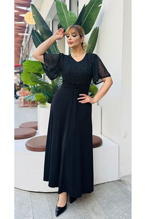 لباس مجلسی سایز بزرگ مشکی زنانه یقه هفت Butik Nilyam - کد 942381462