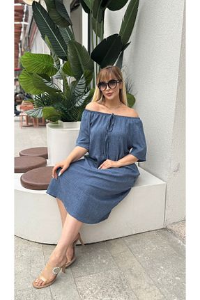 لباس سایز بزرگ سرمه ای زنانه کتان Butik Nilyam - کد 942401133