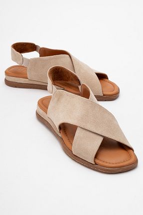 صندل بژ زنانه پاشنه تخت luvishoes - کد 118267994