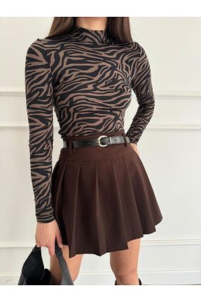 دامن قهوه ای زنانه پنبه پلی استر SoseButik - کد 940732109