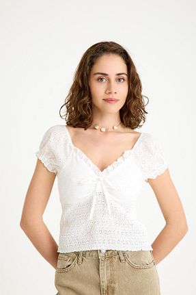 بلوز سفید زنانه چاپی NİLİST - کد 940774940