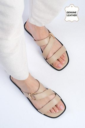 دمپائی بژ زنانه چرم خالص Mio Gusto - کد 834010007