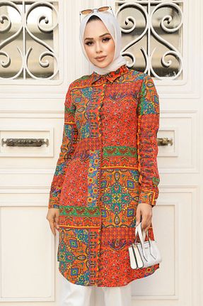 تونیک حجاب نارنجی زنانه %100 پنبه Neva Style - کد 834058237