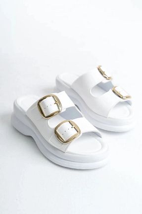 دمپائی سفید زنانه چرم مصنوعی ZEYYMODA - کد 940895024